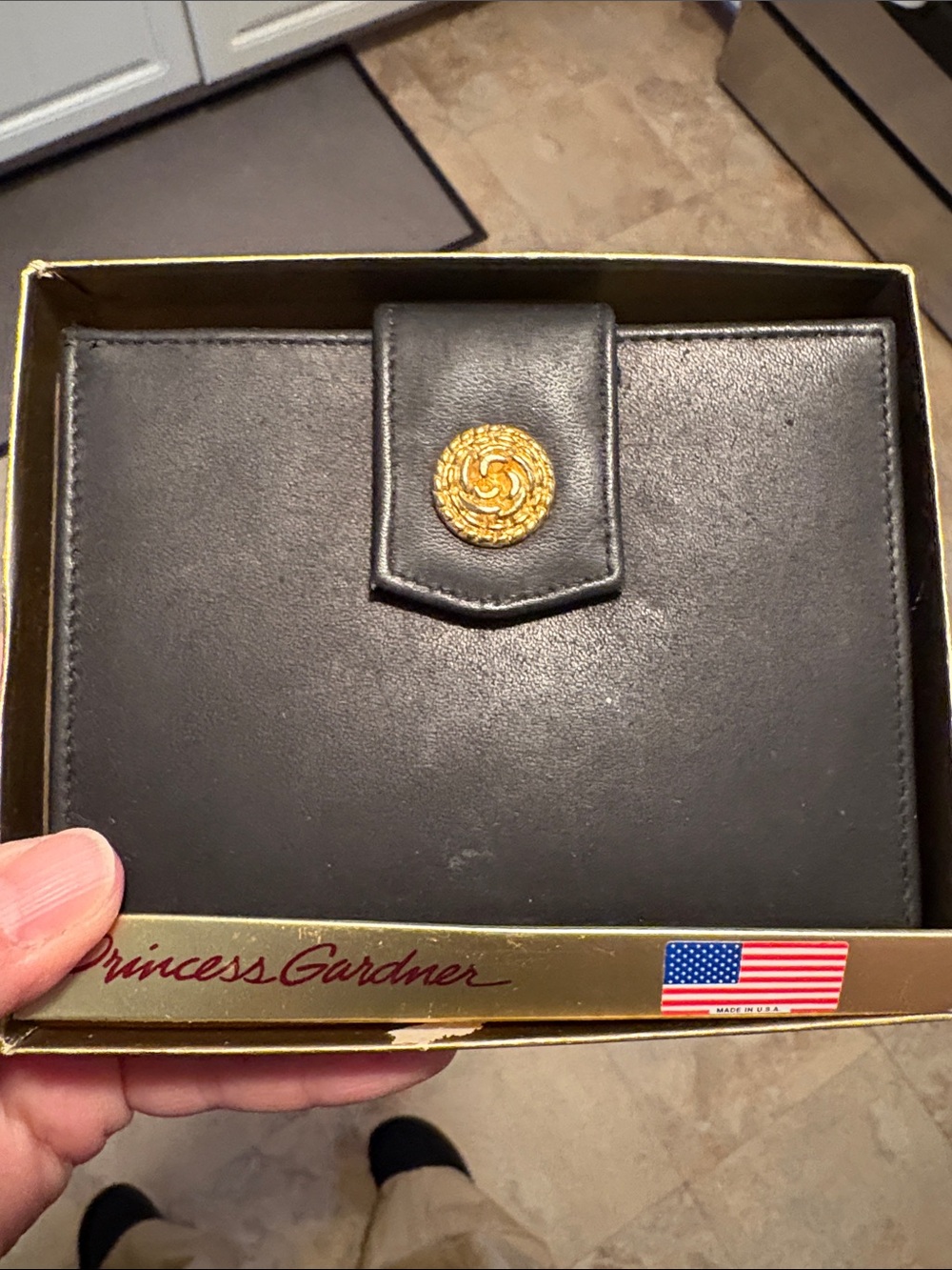 Princess Gardner Black Leather Wallet with Gold Accent